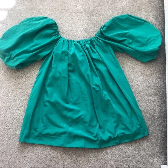 Anthropologie Mare Mare Off The Shoulder Puff Sleeve Green Mini Dress Size Small - Picture 3 of 13